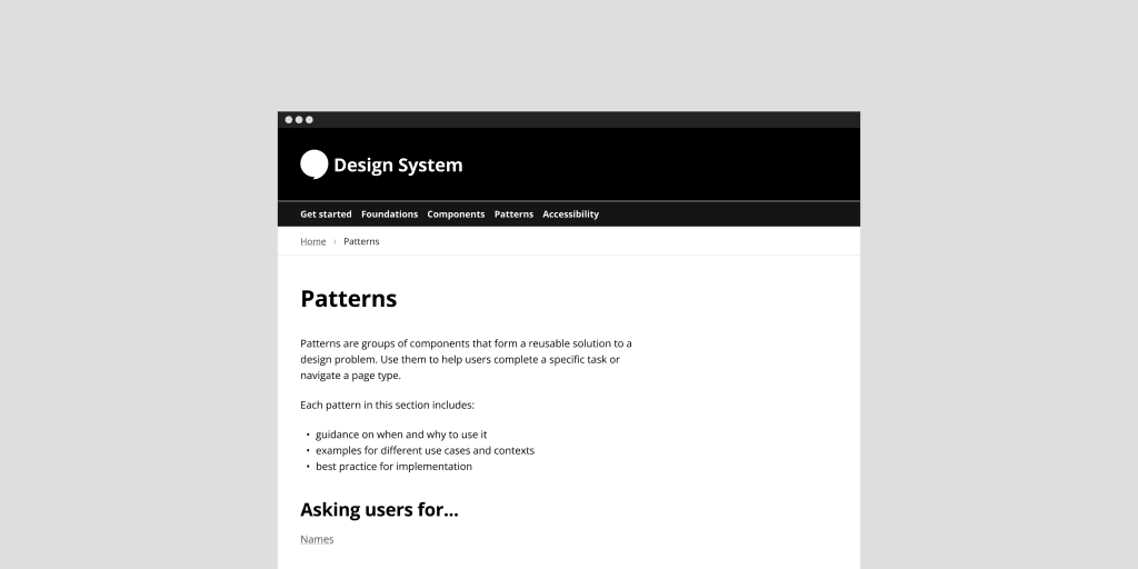 Citizens Advices design system showing a pattern page and when to use a pattern